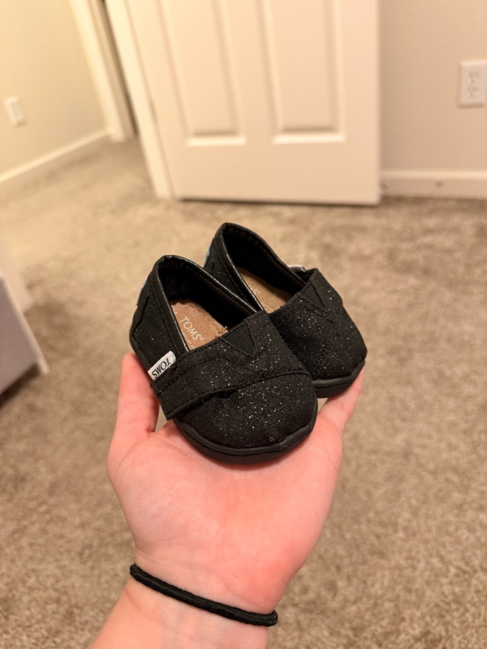 Toms Kids Sparkle Slip-On Shoes in Black